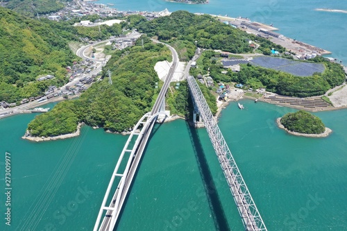 Aerial view of midsummer sea and island