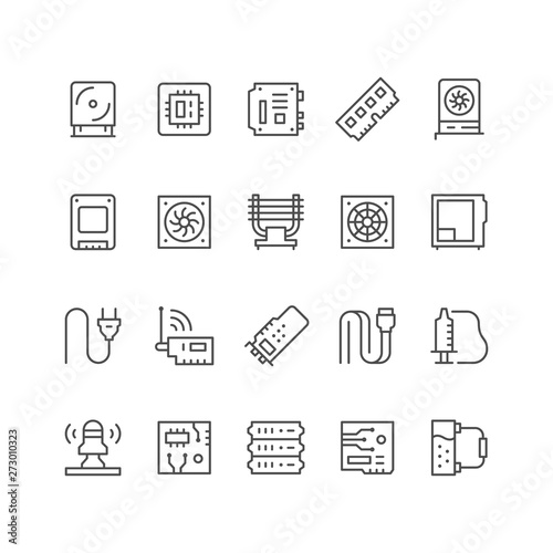 Set line icons of computer components