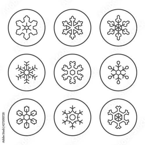 Set round line icons of snowflake