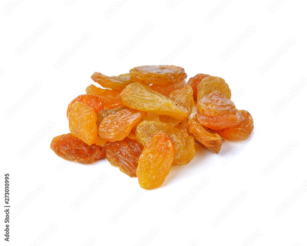 Yellow sultanas raisins isolated on white background cutout Yellow sultanas raisins isolated on white background cutout
