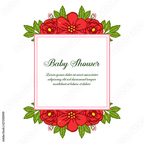 Vector illustration various cute red flower frame for greeting card baby shower