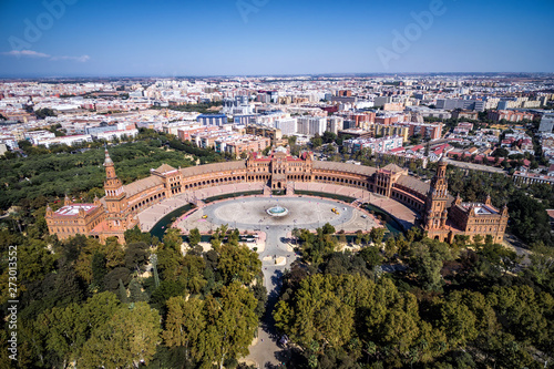 Seville, Andalusia, Spain, Aerial View of Plaza de Espana