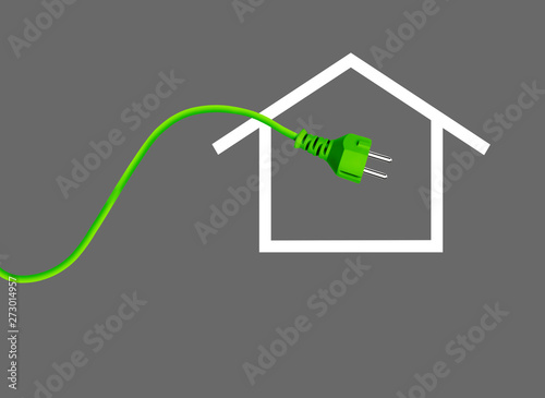 Grüner Stromstecker mit Haus