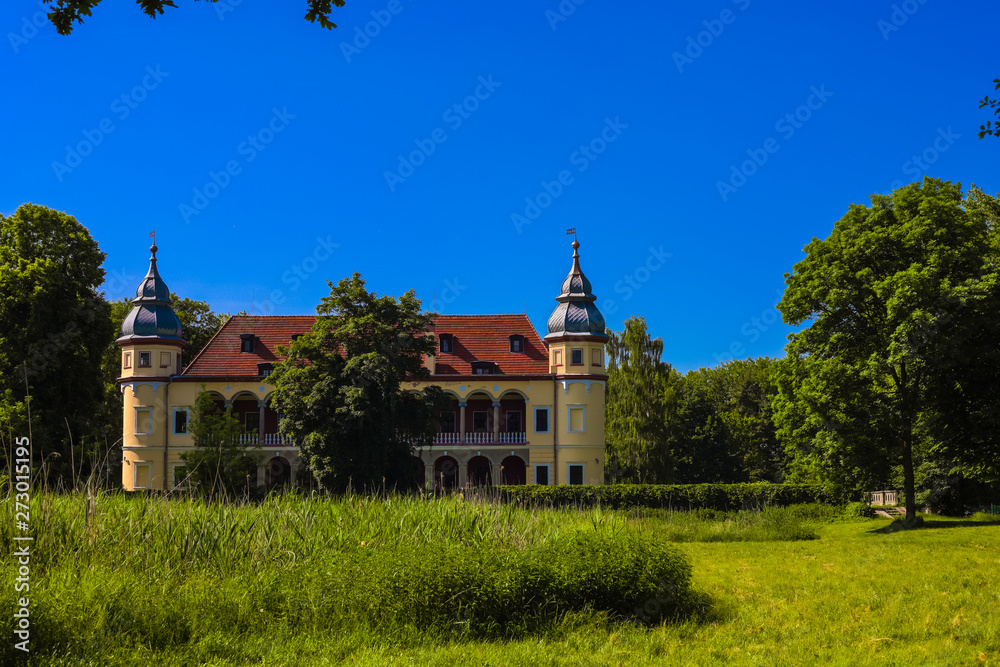 HDR Photo of Palace in Krobielowice,  Poland. XVI Century Renaissance Palace with Old Gate. 