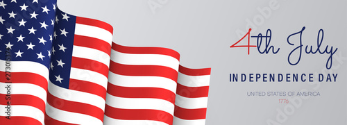 Independence Day of USA, July 4th. American flag on white background.