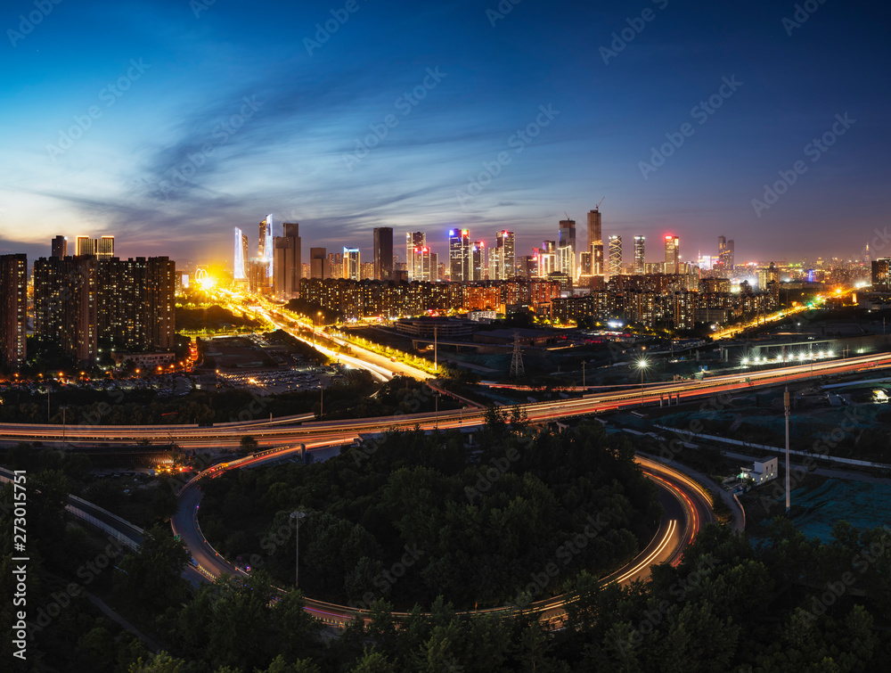 Morden city sunset in Nanjing, China