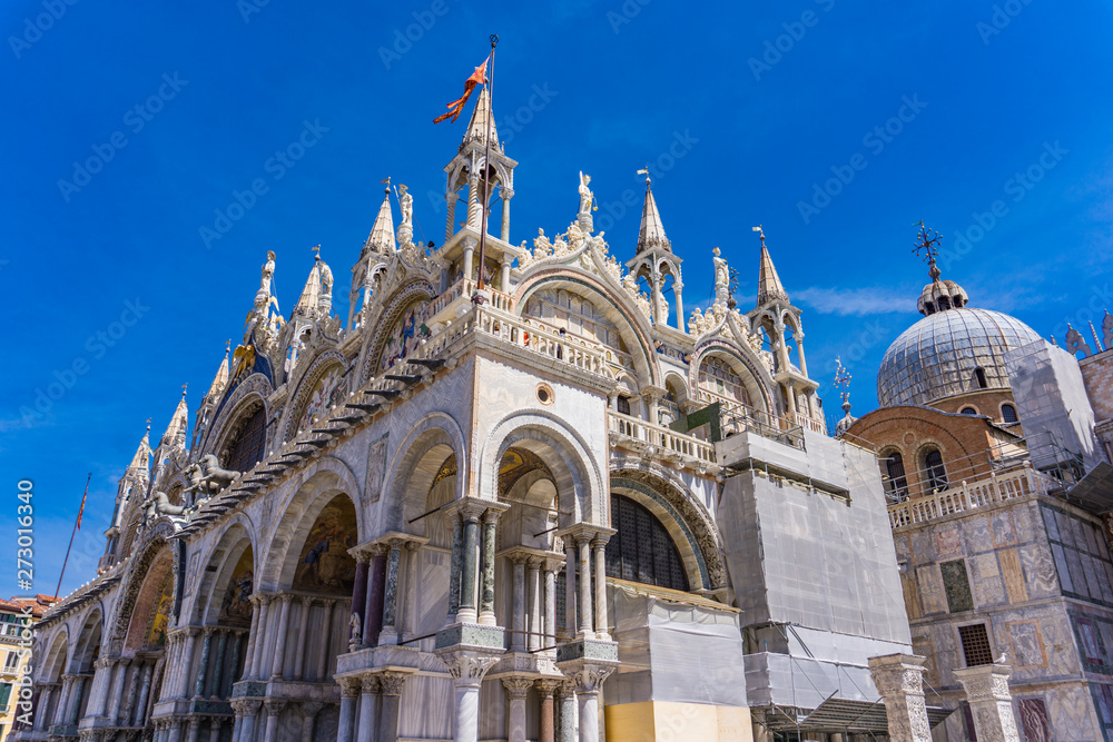 Architectural details from the upper part of facade of San Marco in Venice, Italy