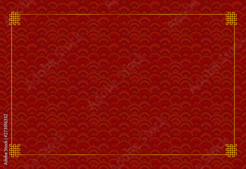 Vector Oriental Background Template, Seamless Geometric Red Pattern and Golden Frame.