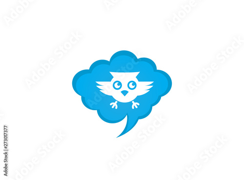 Owl open eyes and fly in a chat icon for logo design illustration © Omarok1