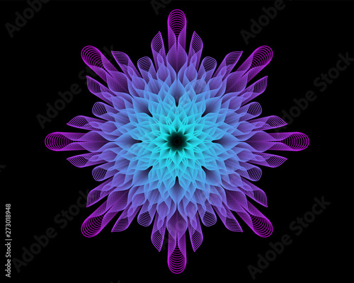 Geometric flower on a black background, color geometry, stylized flower, vector illustration