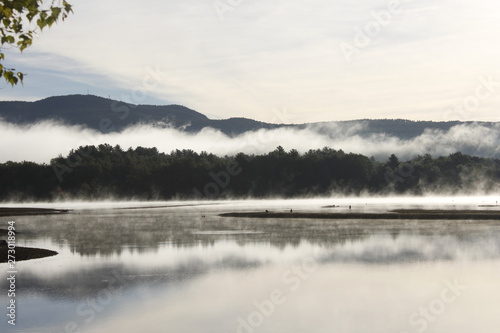 New Hampshire pond in fog 