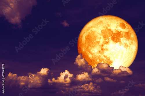 blood strawberry moon back on silhouette heap cloud on sunset sky
