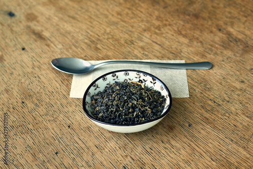 Earl Grey and Chamomile tea on a wooden table 