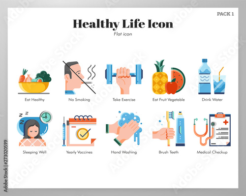 Healthy life icons flat pack