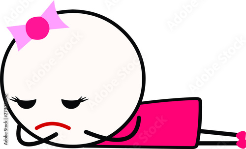 Vector illustration of a sad cartoon girl laying down (facing down) while crying. Concept of frustration, depression, heart break, break up, failure.