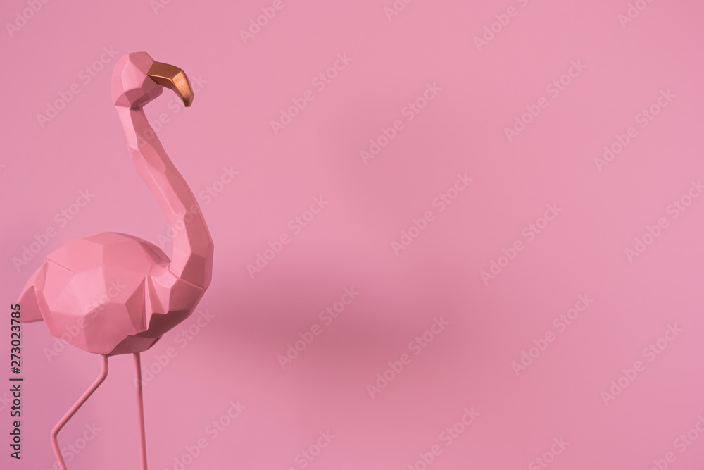 Flamingo geometric, Beautiful Romantic Concept with a Place for Text.  Pink flamingo in studio.