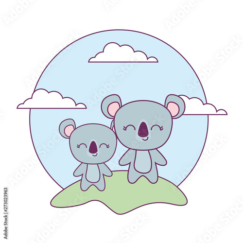 Canvas Print cute koalas animals in landscape