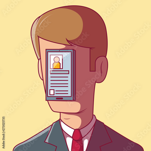 Man addicted to social media vector illustration. App, Tecnhology, love, dating, network design concept 