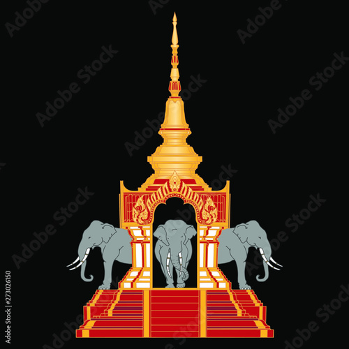 temple in thailand Gold with elephant on black.
