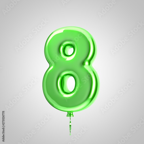 Shiny metallic green balloon number 8 isolated on white background