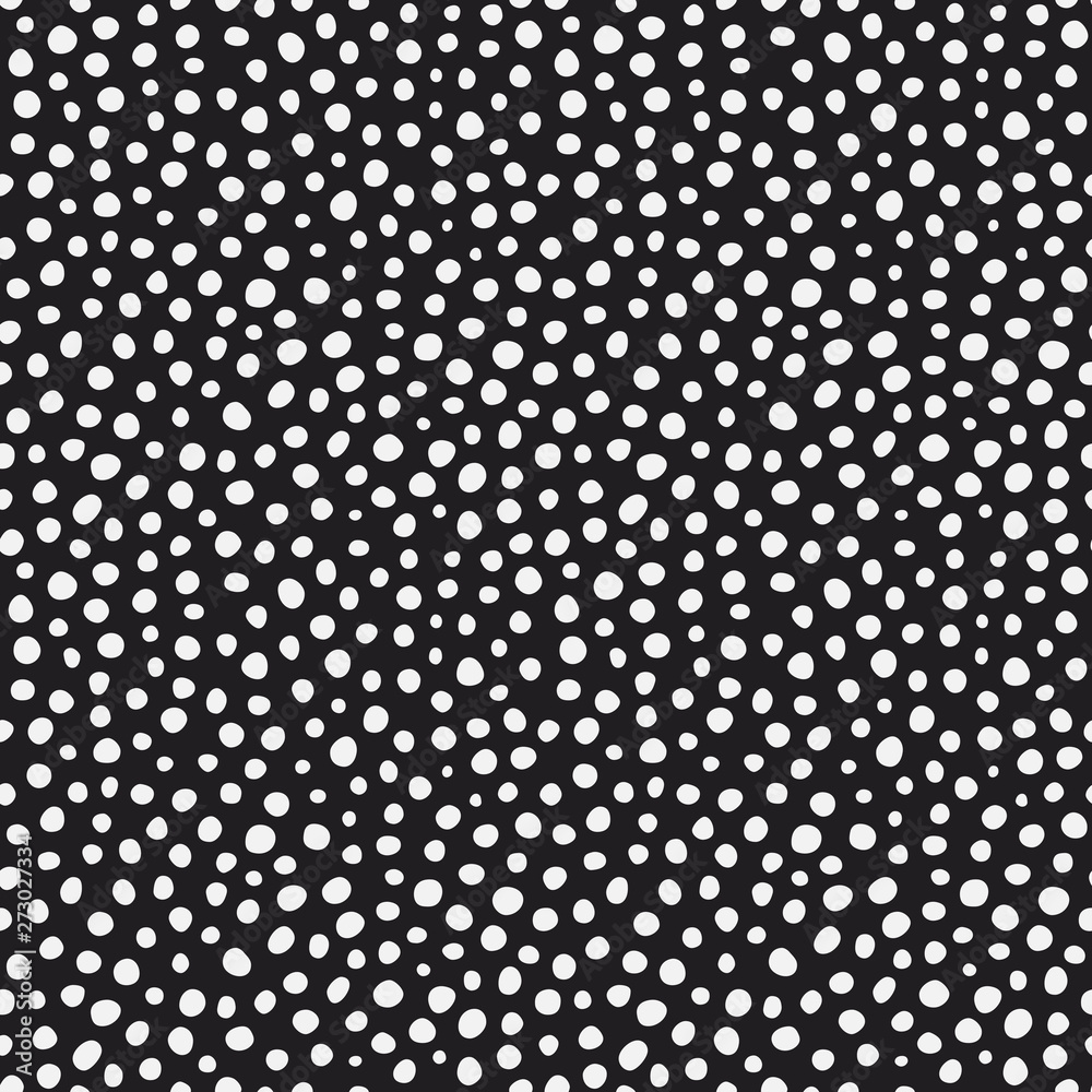 Randomly placed polka dots, hand drawn spots seamless vector pattern. Scattered big and small circles, points in various sizes. Monochrome retro background. Decorative black and white design tiles. Randomly placed polka dots, hand drawn spots seamless vector pattern. Scattered big and small circles, points in various sizes. Monochrome retro background. Decorative black and white design tiles.