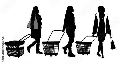 Set of three silhouettes of shopping women