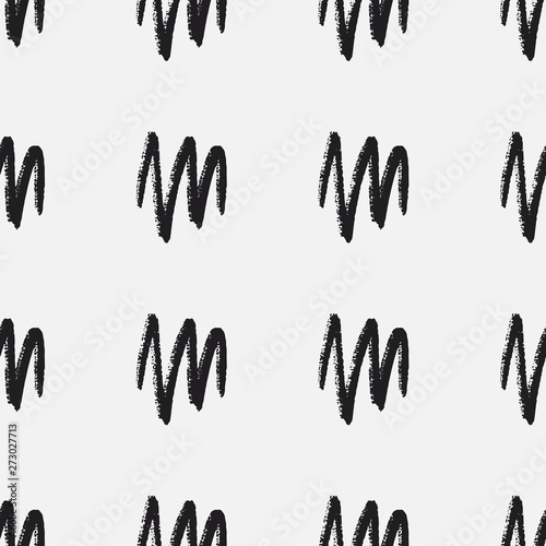 Seamless vector pattern with chalk drawn zig zag lines. Abstract shapes in black and white. Decorative minimal texture for print, textile, packaging, wrapping, web. Isolated repetitive tiles.