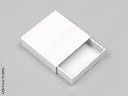 Slider box. White blank open box mock up. On gray background. 3d rendering illustration © savanno