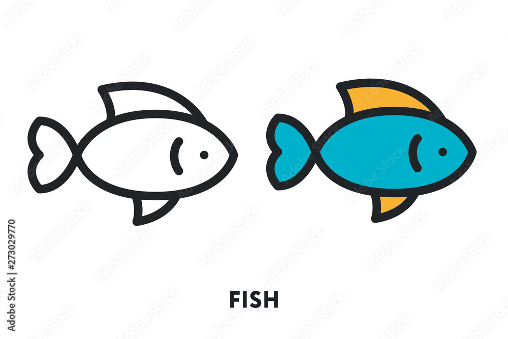 Fotografie Decorative Aquarium Fish Vector Flat Line Icon Illustration.