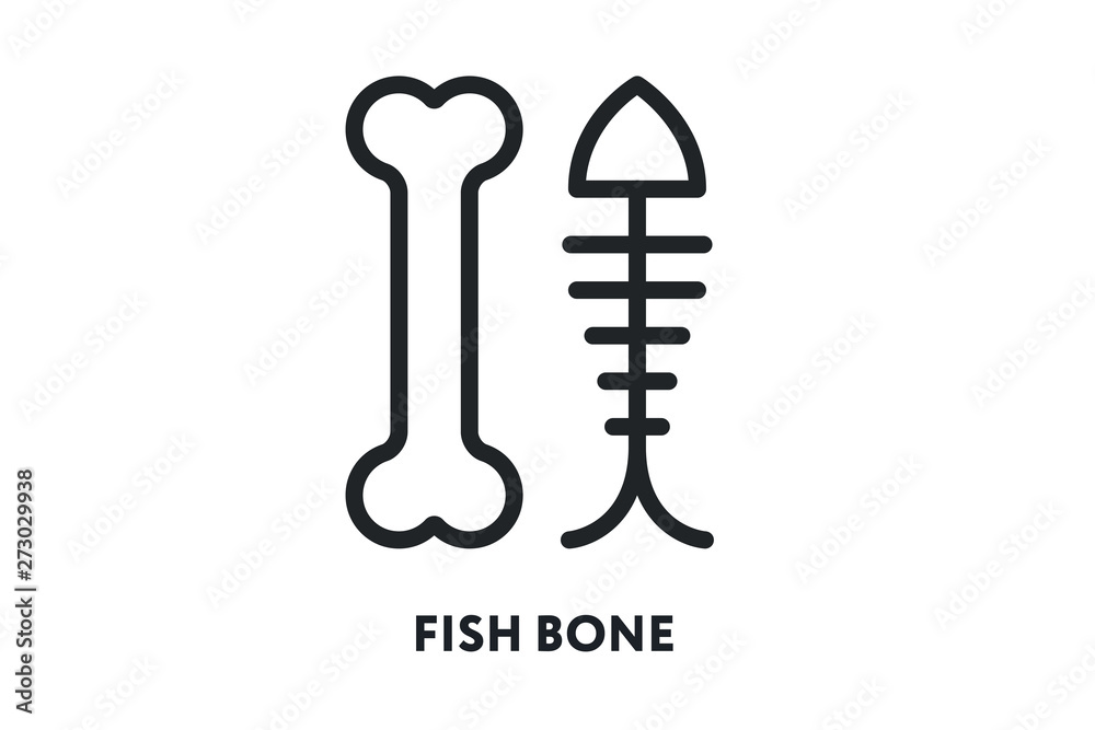Fish Bone Pet Cat Dog Toy Food. Vector Flat Line Icon Illustration.