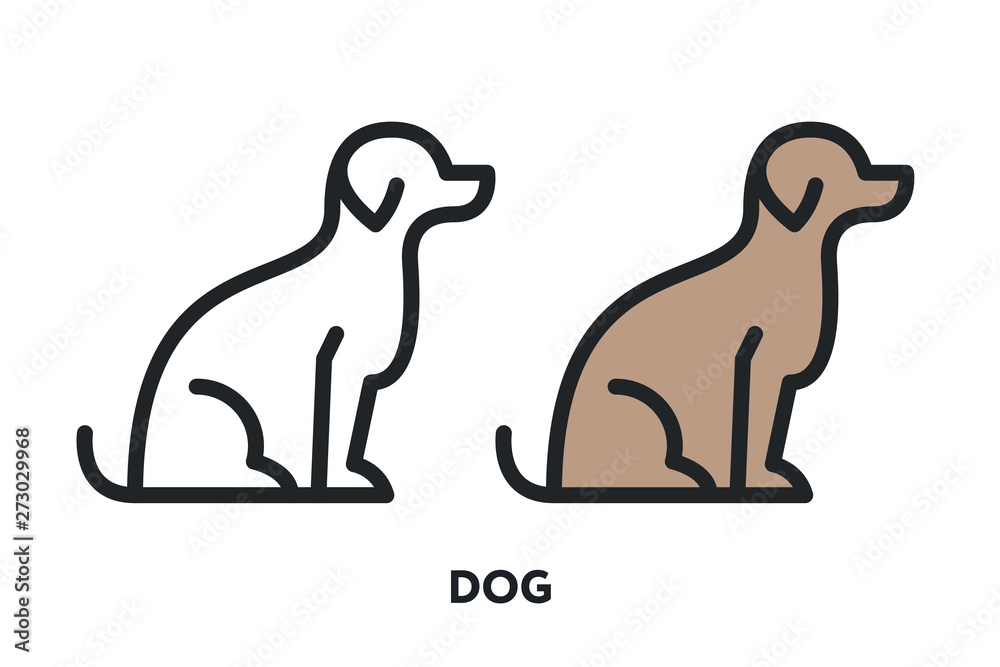 Dog Puppy Pet. Sitting Pose House Animal. Vector Flat Line Icon Illustration.
