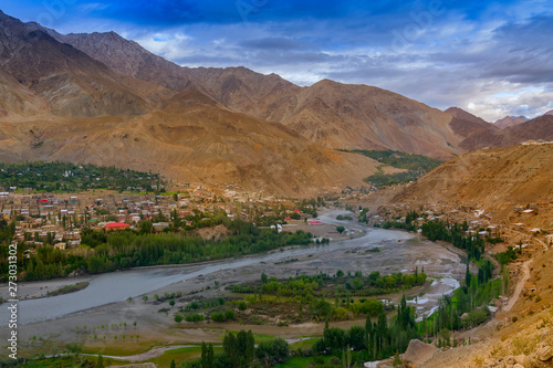 Kargil city with Indus river and Himalayan Mountains, Ladakh, India