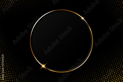 Abstract Golden circular frame with sparkling light on a modern black background