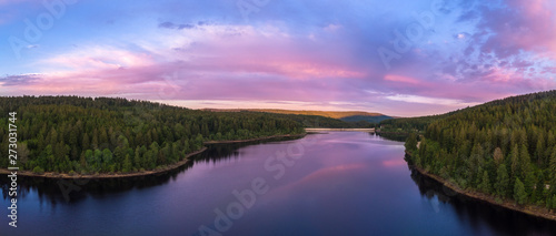 Panoramic view on the Schwarzenbach Dam and the Black Forest at Forbach in Germany.