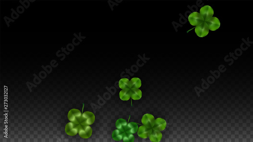 Vector Clover Leaf  Isolated on Transparent Background with Space for Text. St. Patrick's Day Illustration. Ireland's Lucky Shamrock Poster. Invintation for Concert in Pub. Top View. Success Symbols.