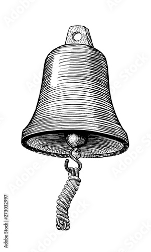 ship bell with rope, ink hand drawn vintage illustration