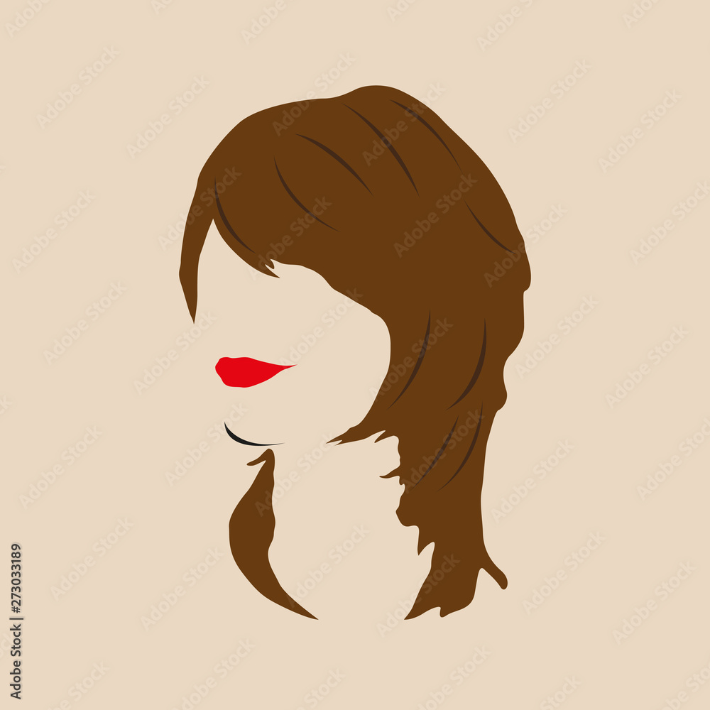 Female hairstyle and red lips. Vector illustration.