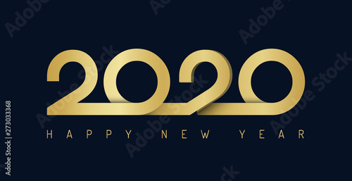 2020 ribbon lettering golden New Year sign on winter holiday background