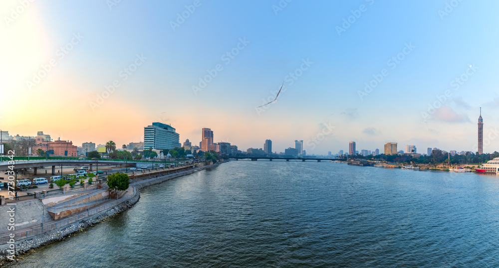 Morning view on the Nile in the downtown of Cairo, Egypt