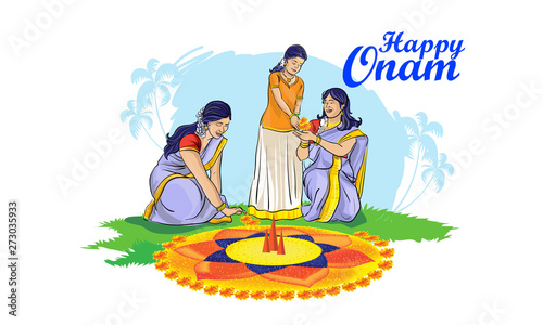 happy onam festival of kerala people illustration