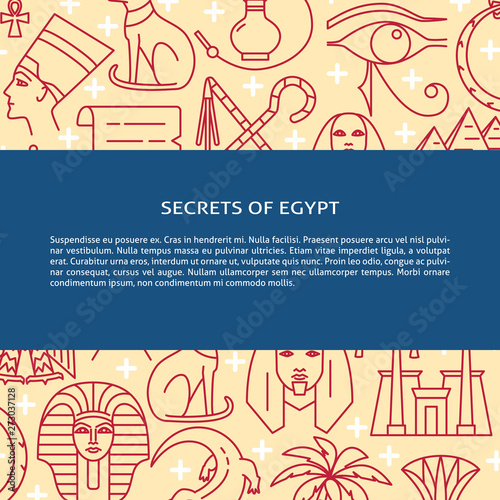 Thin line style background with Egypt symbols and place for text