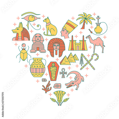 Banner with Egypt symbols in colored line style