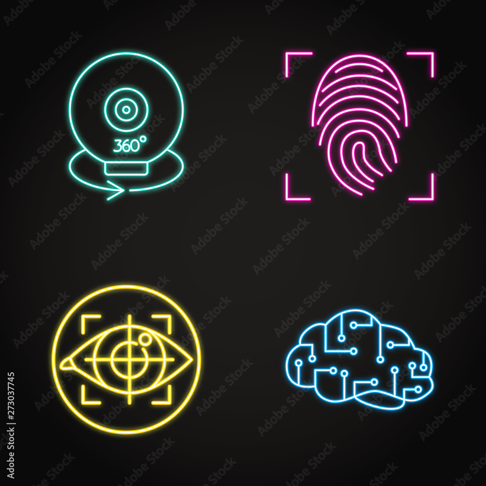 Virtual reality concept icon set in neon line style Virtual reality concept icon set in neon line style