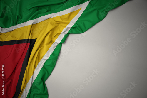 waving national flag of guyana on a gray background. photo