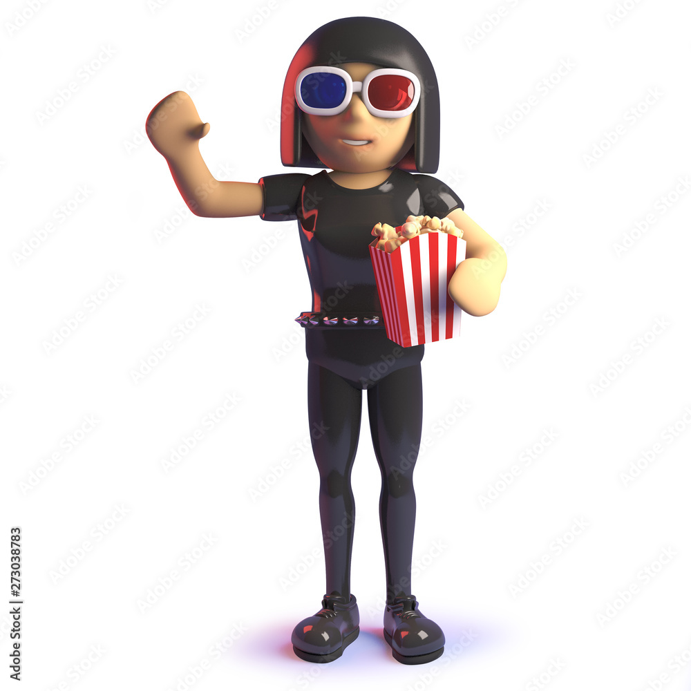 Cartoon goth girl in latex catsuit waving hello Cartoon goth girl in latex catsuit waving hello