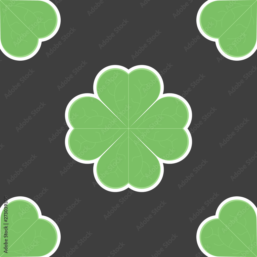 Fototapeta premium Clover leaf icon. Seamless pattern. Vector illustration on black background