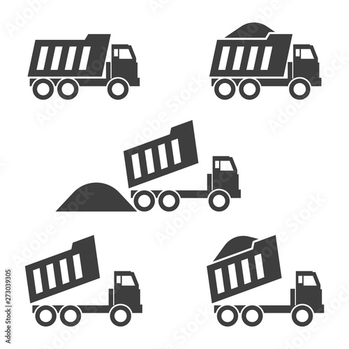 Dump truck icons set. Vector on white background