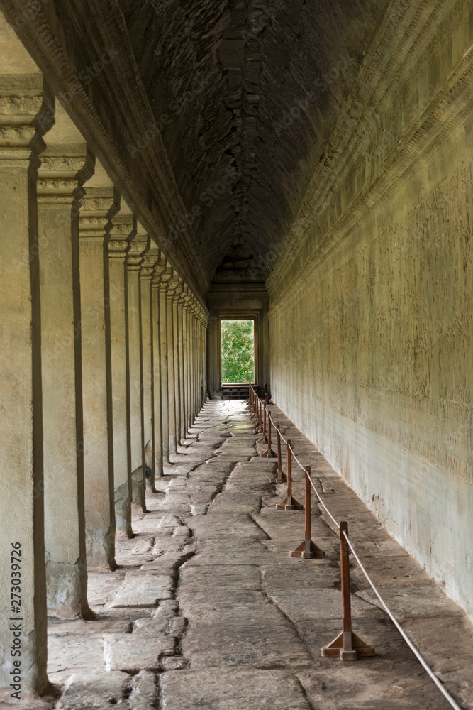 Corridor along the Inner Gallery in Angkor Wat Temple surrounded by pillars, Angkor Wat Temple, Angkor Archaeological Park, Siem Reap, Cambodia, Asia