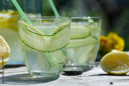 summer refreshing detox lemonade from cucumber, lemon and mint
