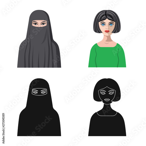Vector illustration of hairstyle and profession  symbol. Set of hairstyle and character  stock symbol for web.